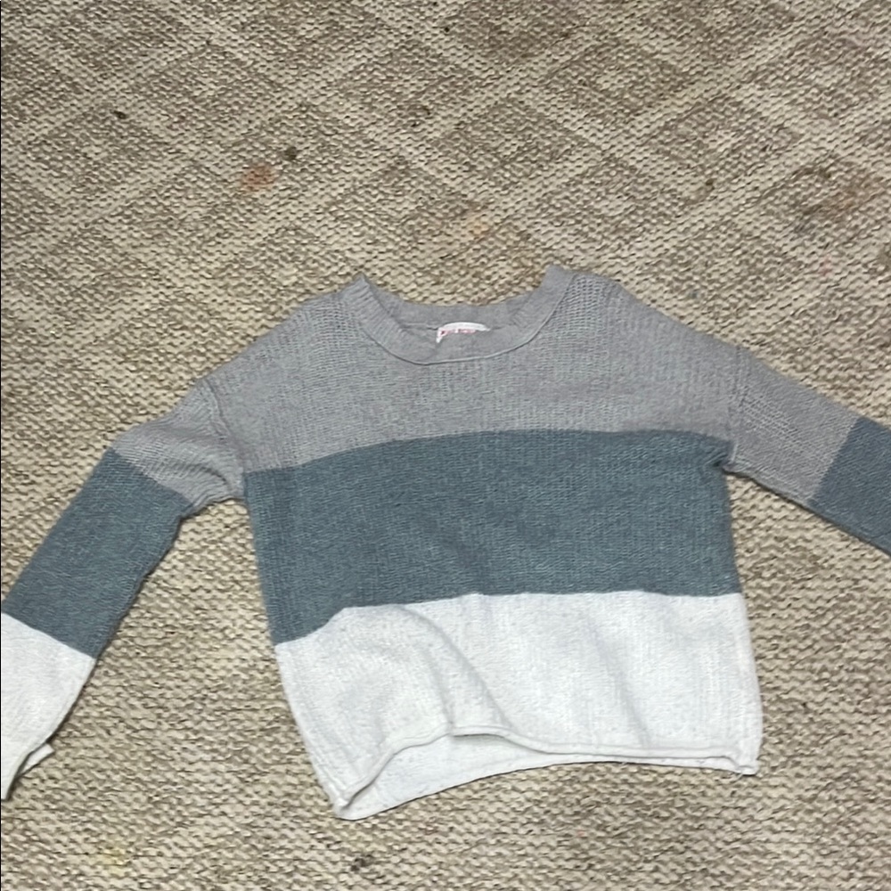 Colorblock Sweater - Gray, Blue, and White
